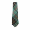 Tolmie Tartan Tie in ancient colours, of green red and gold, on a plain white background.