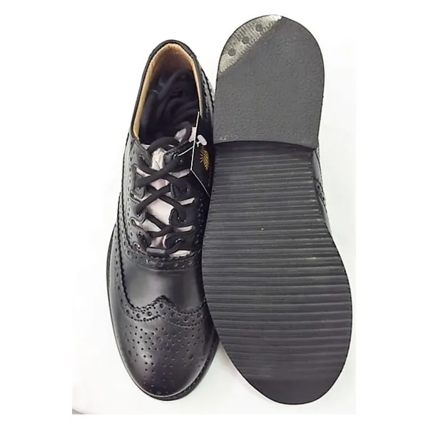 Top and bottom view of black Piper Ghillie Brogues, showcasing the rubber ribbed sole.