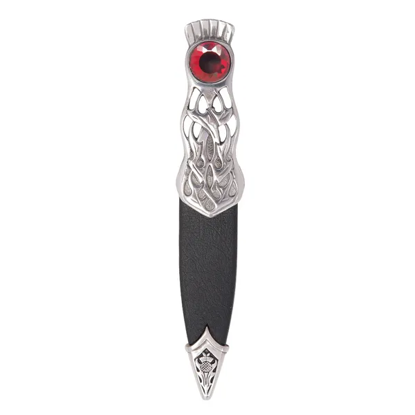 Thurso Thistle Sgian Dubh with Polished Pewter Mount and red Stone Top.